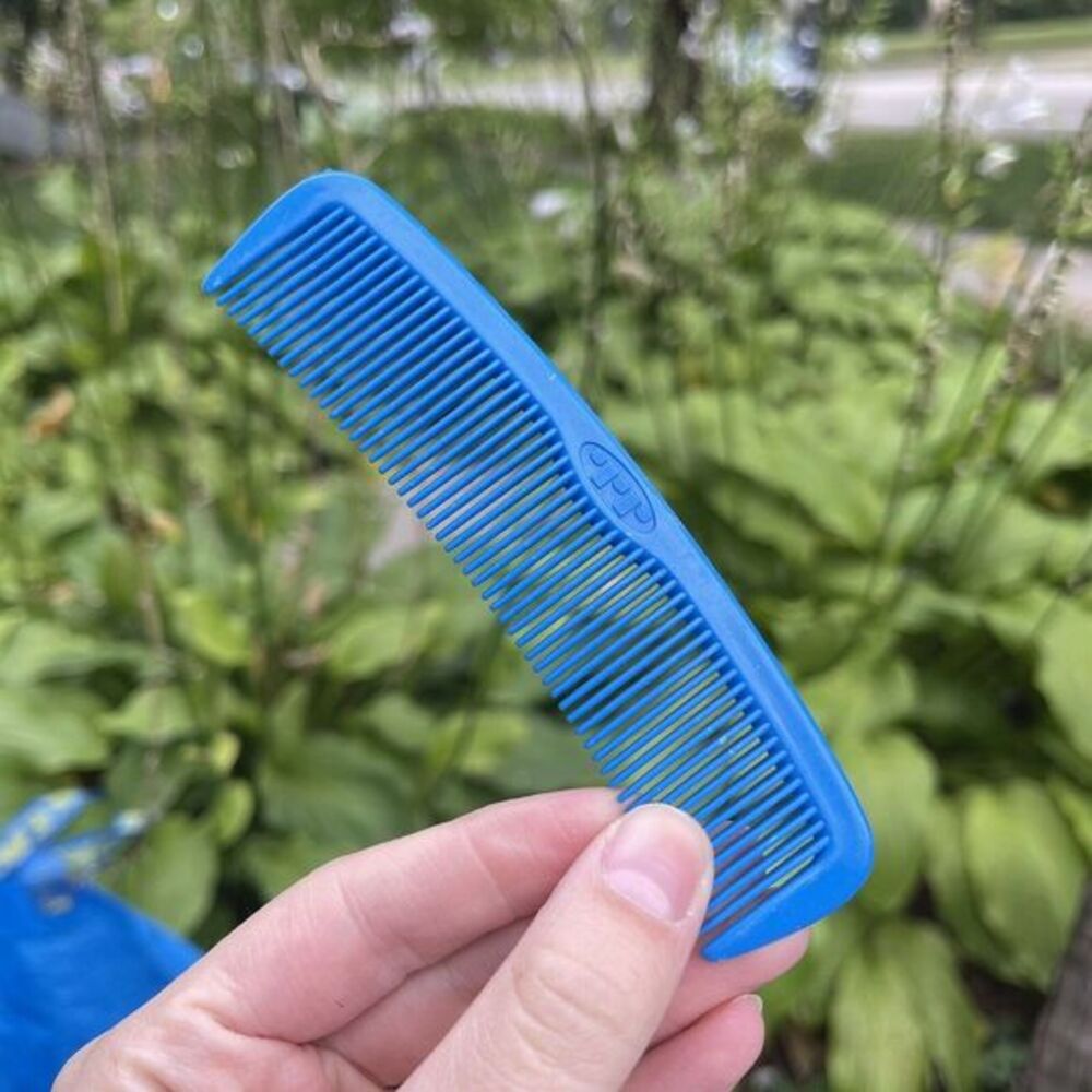 Vintage Curved Blue Plastic Hair Comb USA Wide Purse Pocket Unbreakable USED‎